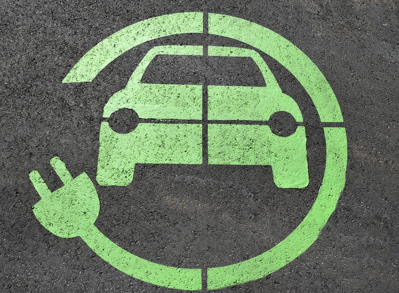 EV depiction painted on pavement. EV depiction painted on pavement.